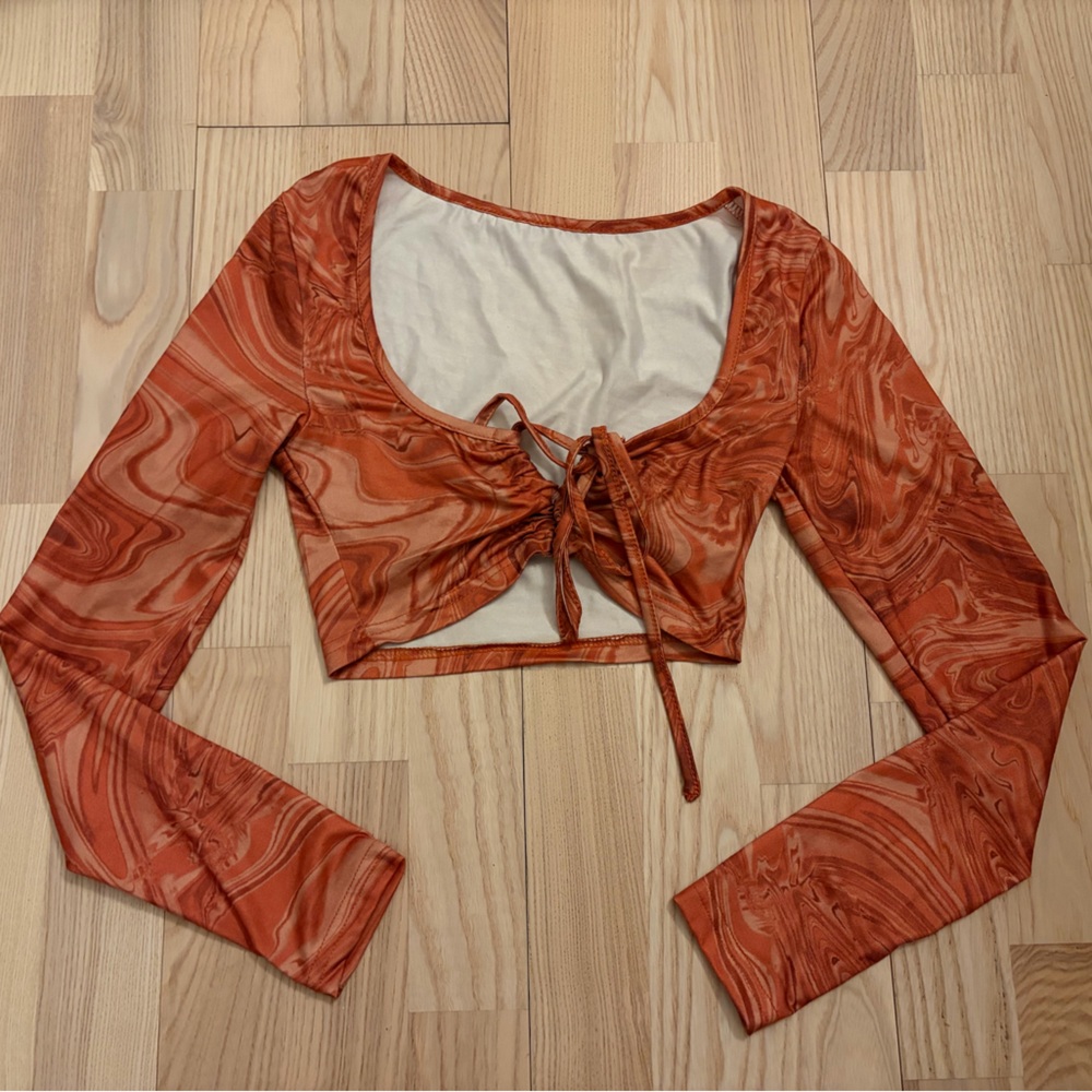 Orange Swirl Long Sleeve Crop Top